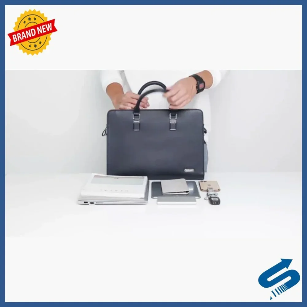Leather Briefcase Laptop Bag Adjustable Shoulder Strap Business Men